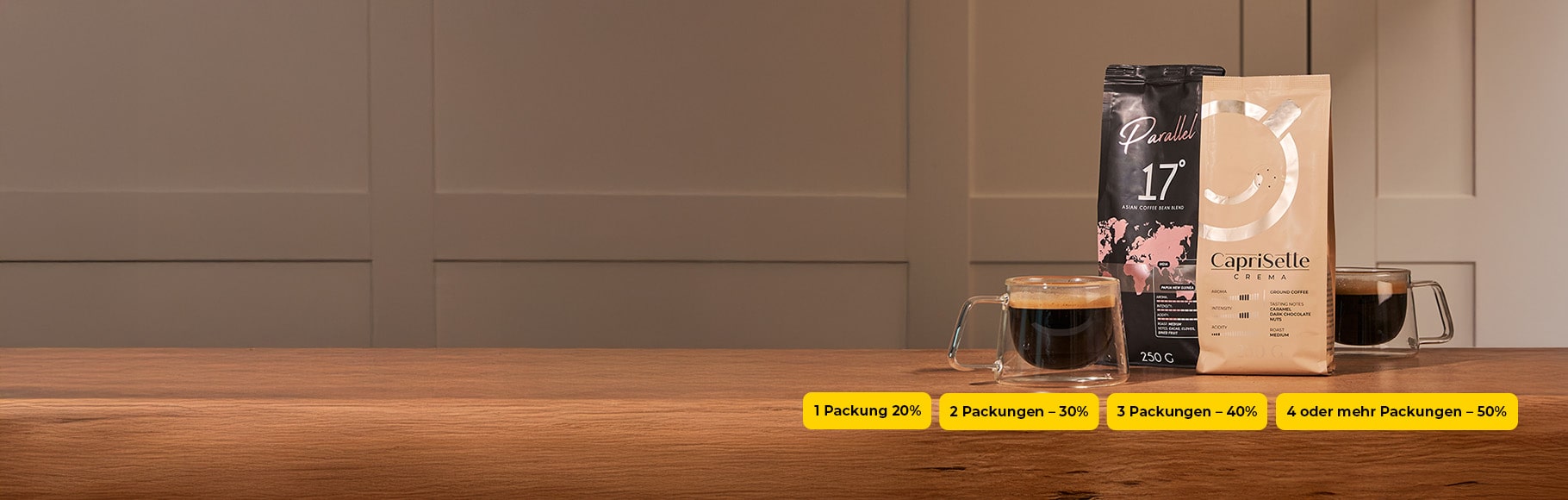 Bis zu -50% auf CAPRISETTE & PARALLEL 1 kg | 250 g Kaffee