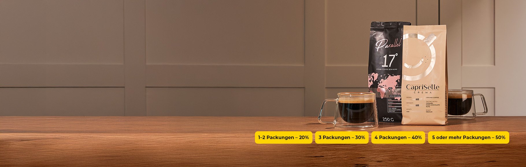 Bis zu -50% auf CAPRISETTE & PARALLEL 1 kg | 250 g Kaffee